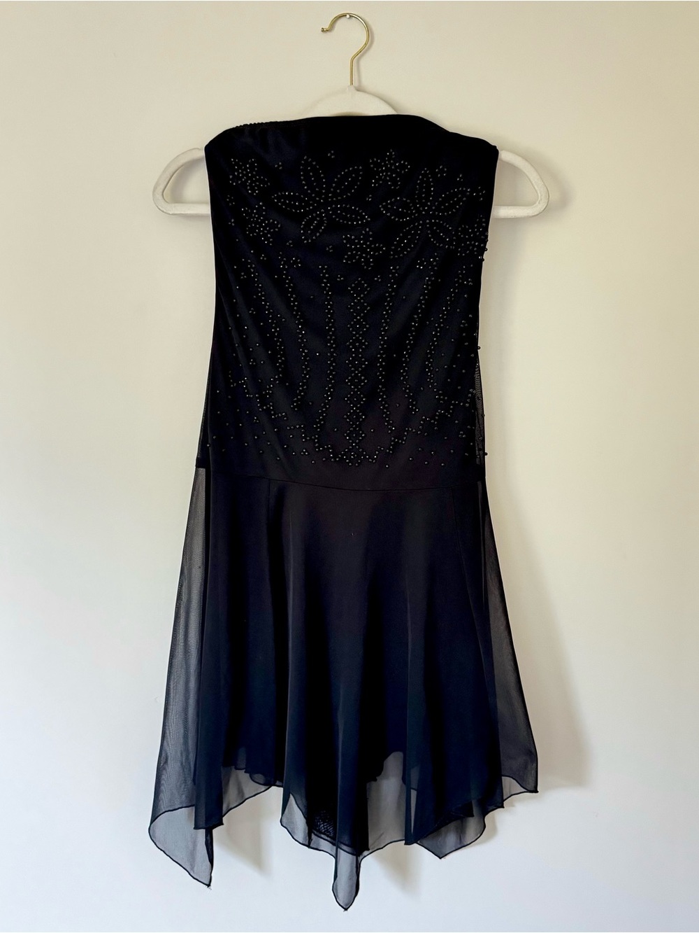 Y2K Venus Strapless Floral Beaded Whimsigoth Handkerchief Hem Dress, Black – M